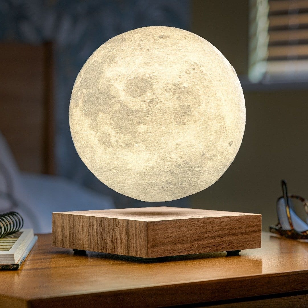 Magnetic Floating Rotating Moon Lamp with Wooden Base, 3 Color Temperature LED Night Lights of Print 3D for Unique Gifts, Room